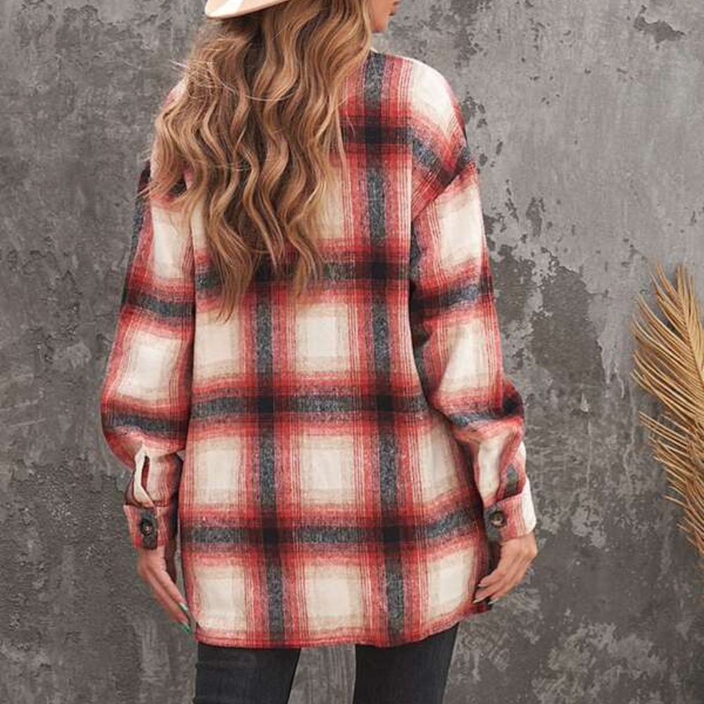 Red Plaid Button up Shacket Jacket y2k - Picture 4 of 5